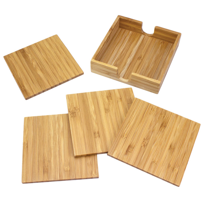 4-Piece Bamboo Coaster Set with Case