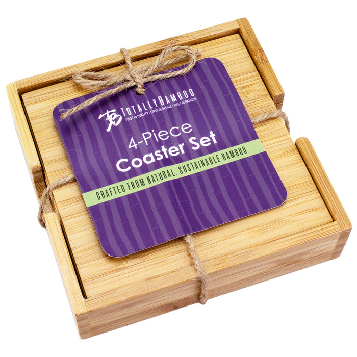 4-Piece Bamboo Coaster Set with Case