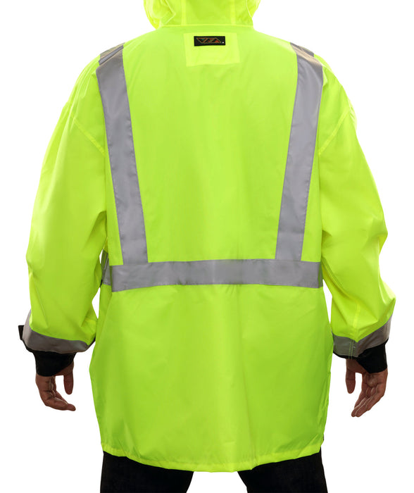 Safety Rain Jacket: Lightweight Waterproof Hi-Vis Jacket 2-Tone: Adjustable Hood