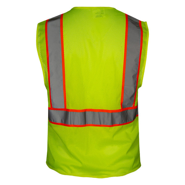 Economy Safety Vest: Hi-Vis Lime Vest: Zip Mesh Contrasting Tape: ANSI 2