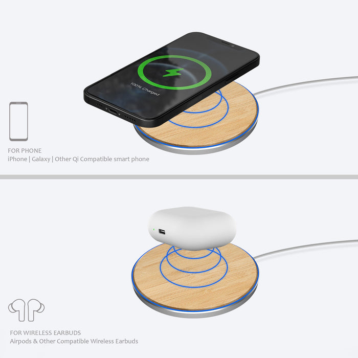 15W QI Certified Bamboo Charging Pad