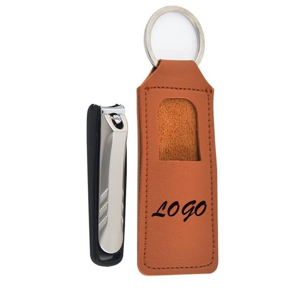 Nail Clippers with Leather Keychain Case