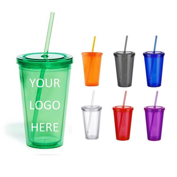 16 oz Double-Wall Tumbler with Straw