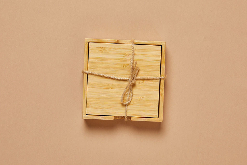 4-Piece Bamboo Coaster Set with Case