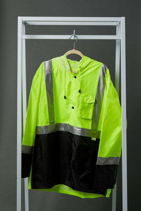 Safety Rain Jacket: Lightweight Waterproof Hi-Vis Jacket 2-Tone: Adjustable Hood