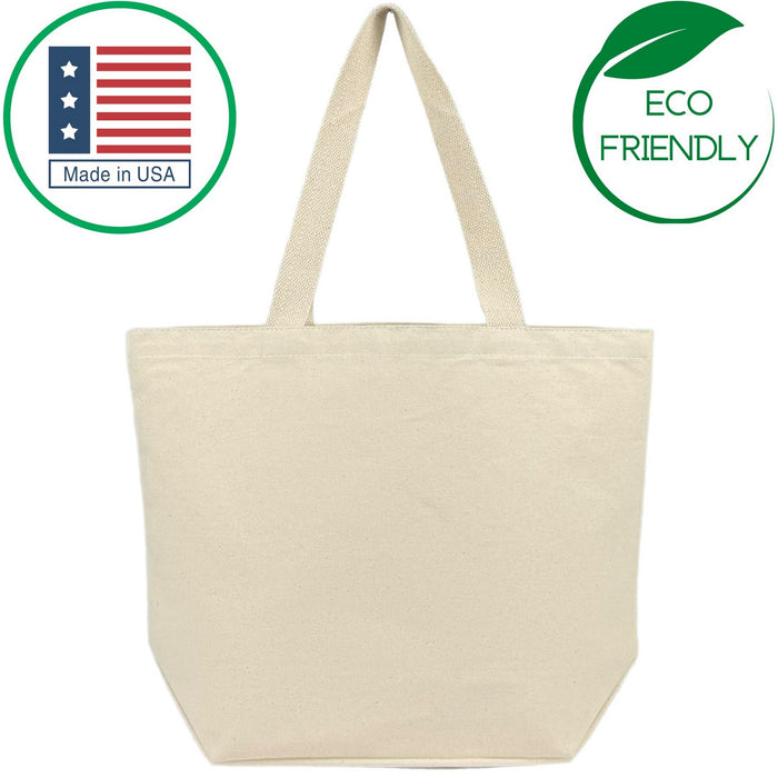 Made in USA Wide Convention Tote E2E - 12 Oz Natural Canvas (18 x 14 x 6)